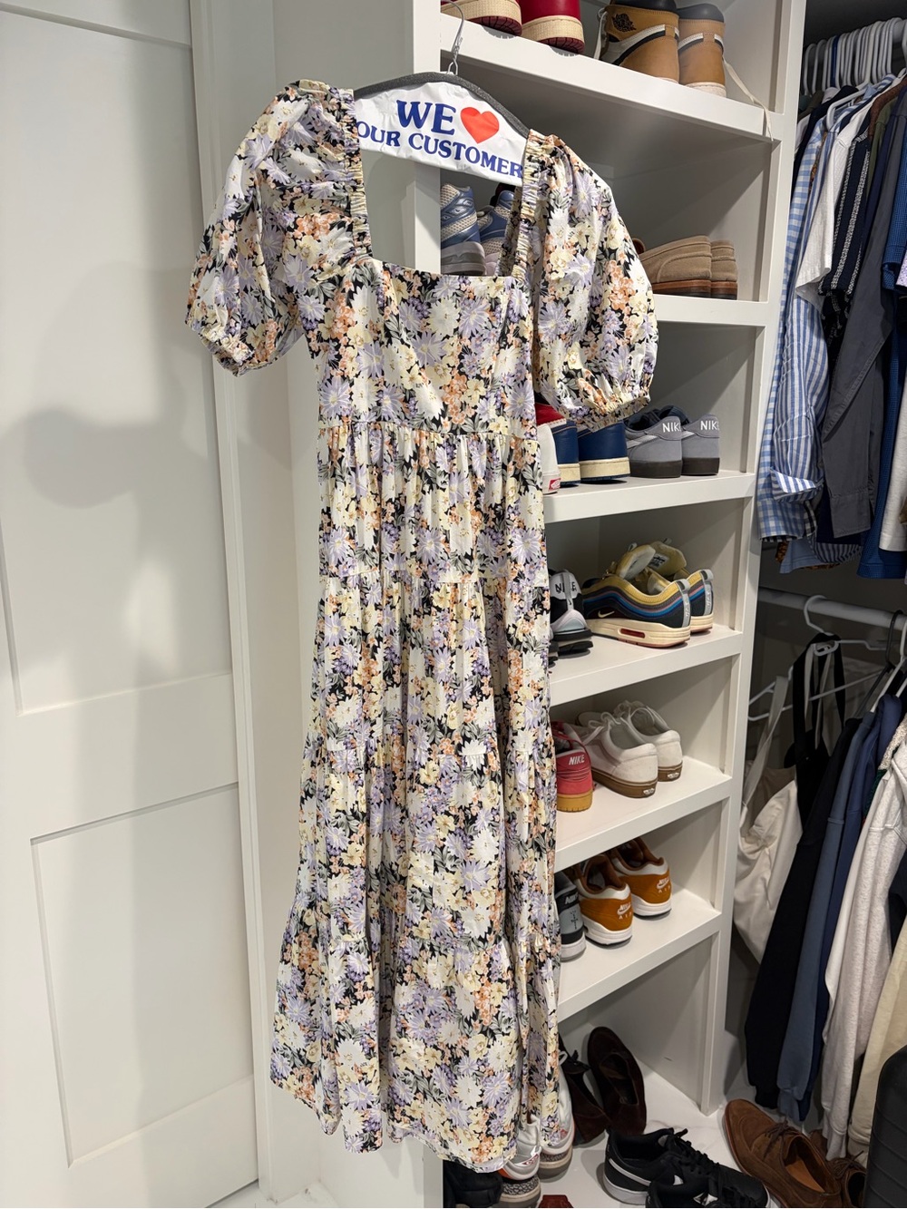 Square-Neck Floral Puff-Sleeve Maxi Dress